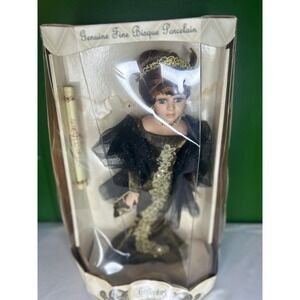 Collectors Choice Bisque Porcelain Doll Elite Edition Black Gold Gown Green Eyes